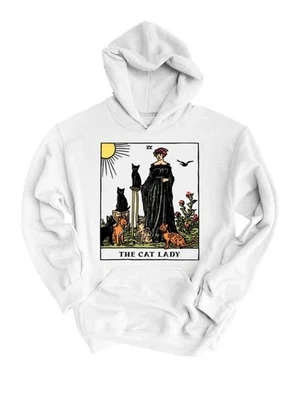 Tarot Card Cat Lady Hoodie, Gothic Witchy Cat Lover Graphic Sweatshirt for Women - Image 1 of 3