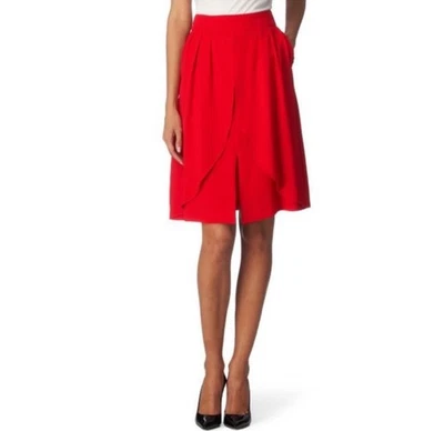 Falda Traje REISS Yulia Rojo Llama Ranura Central Plisada Cortina Años 60 Línea A EE. UU. 2 XS Foto 1 de 4