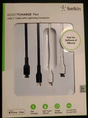 2-Pack Belkin Boost Charge 1m USB-C Cable with Lighting Connector - White/Black - Image 1 of 2