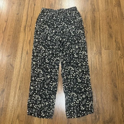 Pantalones J Crew Mujer 0 Petite Pull-on Pierna Ancha En Otoño Jardín Floral Negro Beige Foto 1 de 4