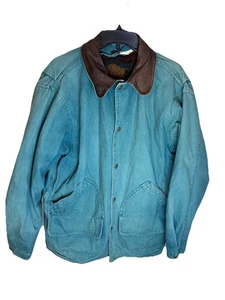 Chaqueta/abrigo Woolrich Barn con cuello de cuero forrado verde azulado grande para hombre. LEER - Imagen 1 de 7