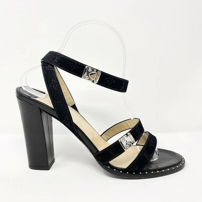 Louis Vuitton Mini Lin Logo Monograma Negro Sandalias Tacones Altos Zapatos Mujer 40 10 Foto 1 de 4