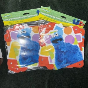 2 Sesame Street Happy Birthday Party Banners DesignWare Cookie Monster 2011 NEW - Picture 1 of 3