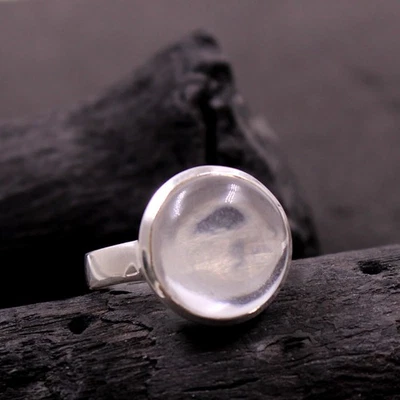 Anelli in argento 925 quarzo cristallo trasparente 15 mm fatti a mano... - Immagine 1 di 4