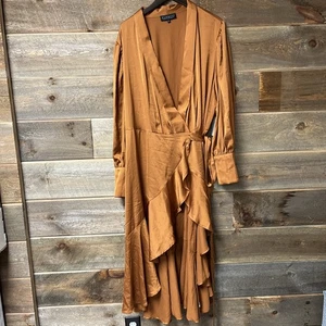 Eloquii Satin Halstuch hoch niedrig Rüschen neu mit Etikett 24 orange kupfer Hochzeit Party - Bild 1 von 11