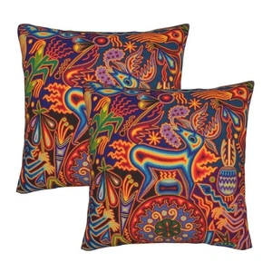 Pack of 2 Throw Pillow Cover Mexican Huichol Mayan Tribal Art Boho Throw Pill... - Picture 1 of 7