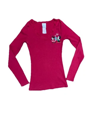 Minnie Mickey Disney Store Manga Larga Acanalado Encaje Delgado Rojo Navidad Pequeño Foto 1 de 4