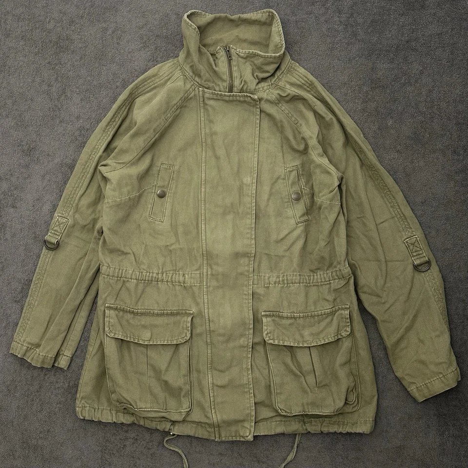 Matty M Womens Cotton Utility Cargo Jacket Army Green Size Large Pockets - Image 1 of 4