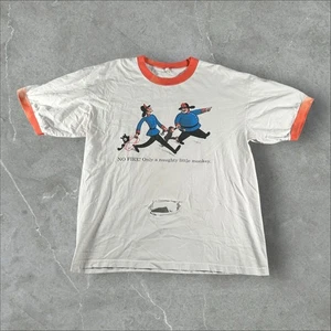 Vintage Curious George Shirt Mens Medium White 1995 Distressed No Fire Naughty - Picture 1 of 9