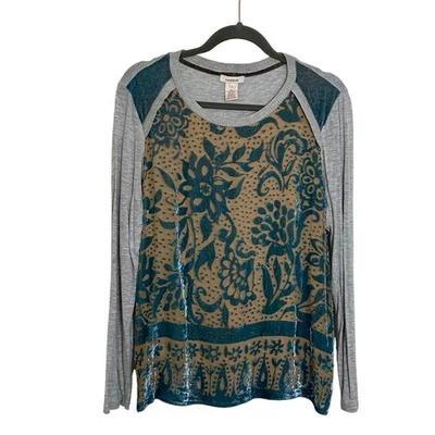 Top Sundance Terciopelo Burnout Superpuesto Manga Larga Talla L Gris Azul Amarillo Floral Foto 1 de 4