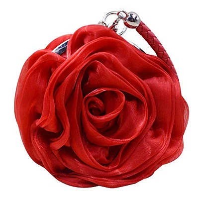 Buddy Mujeres Bolso sin asas en forma de rosa suave satinado Muñequera Bolso de mano Boda Fiesta Rojo Foto 1 de 4