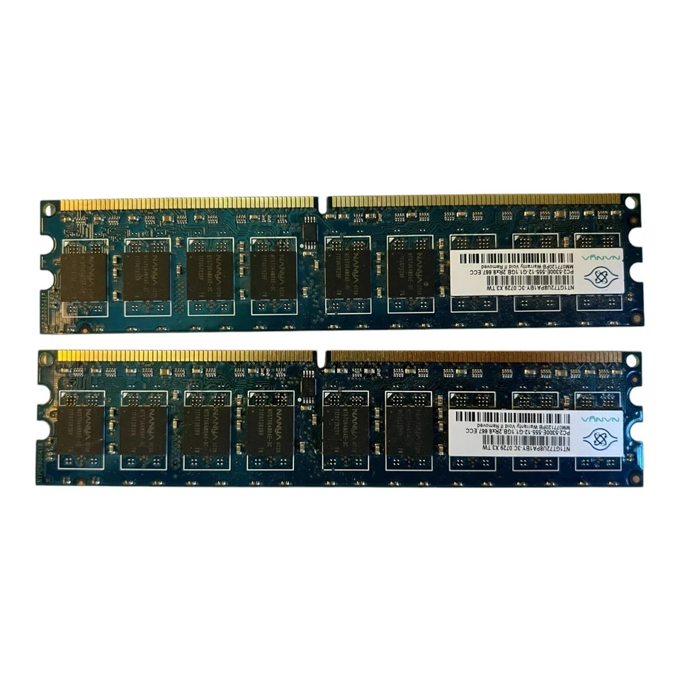 2x Nanya 1GB ECC Server RAM PC2-5300E 667MHz DDR2 2Rx8 – NT1GT72U8PA1BY-3C - Image 1 of 4