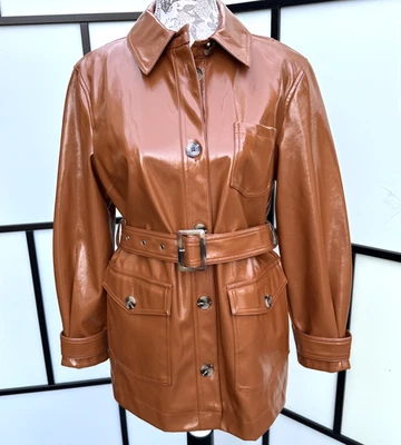 Chaqueta Topshop Mujer Casey Marrón Cinturón Brillante Alto Impacto Botón Frontal Foto 1 de 4