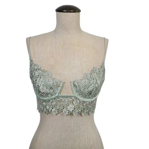 For Love & Lemons Twinkle Rose Bustier S Sage Green Lace Sparkly Sexy Bralette - Picture 1 of 8