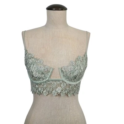 Sexy Bralette For Love & Lemons Twinkle Rose Bustier S Verde Salvia Encaje Brillante Foto 1 de 4