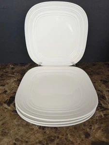 Juego de 4 platos de ensalada Mikasa Swirl cuadrados de piedra de hierro blanco 8 1/2" - Imagen 1 de 6