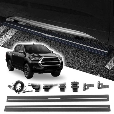 Power Running Boards for 2016-2023 Toyota HILUX REVO Electric Retractable Black - Image 1 of 4