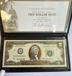 World Reserve Monetary Exchange 2003 A $2 Gold Plated Two Dollar Note in Folder - Picture 1 of 4