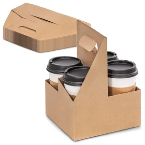 4 Cup Disposable Drink Carrier with Handle, 25 Pack Kraft Paperboard Handled ... - Picture 1 of 7