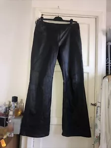 Vintage NEXT Real LEATHER brown flares low Rise Y2k TROUSERS UK 10-12 brat 90s V - Picture 1 of 19