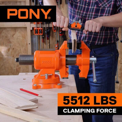Pony 5 Inch Bench Vise Heavy Duty 5512 LBS Clamping Force 360 Degree Swivel Base - Image 1 of 4