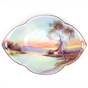 NORITAKE Trinket Bowl Candy Dish LAKE SCENE Double Handled - Picture 1 of 4
