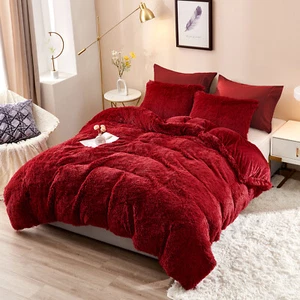 Warm Plush Shaggy Faux Fur Duvet Cover Set Quilt Cover Set with Pillowcases - Picture 1 of 45
