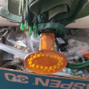 Vintage 40s 50s Curved Lucite Handle Umbrella Parasol green as is Pattern 21" - Picture 1 of 6