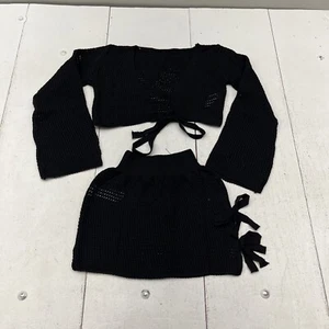 Schwarzer 2-teiliger Cropped-Häkelrock zum Binden Outfit Damengröße Small NEU - Bild 1 von 7