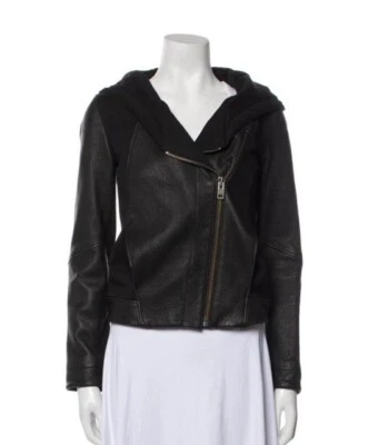 Chaqueta de motociclista HELMUT LANG con capucha de cuero granulado en negro - talla pequeña - cuero Foto 1 de 3