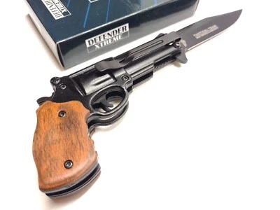 Pistola revólver John Wayne pistola asistencia de resorte cuchillo de bolsillo carpeta madera occidental Foto 1 de 4