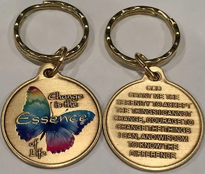 Change Essence of Life Color Butterfly Serenity Prayer Bronze Keychain Key Chain - Picture 1 of 9