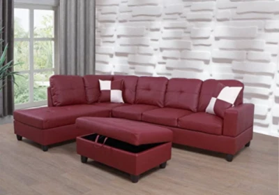 NUEVA otomana roja moderna seccional y de almacenamiento y 2 almohadas sala de estar contemporánea Foto 1 de 3