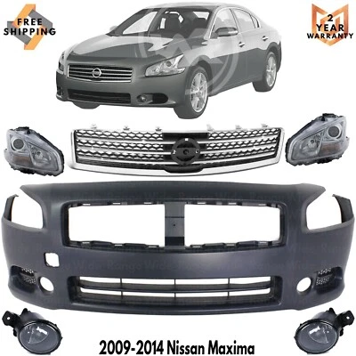 Front Bumper Cover Fascia & Head Light Assembly For 2009-2014 Nissan Maxima Foto 1 de 4