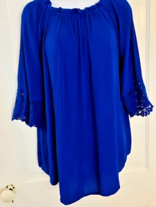 Camicetta Chelsea & Theodore blu royal tunica top spalle scoperte taglia M manica pizzo - Foto 1 di 7