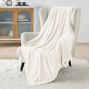 Cream 60x80'' Fleece Flannel Blanket 300GSM Soft for Bed Travel Camping - Picture 1 of 6