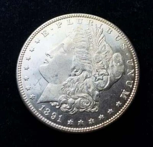 1891-P $1 MORGAN SILVER DOLLAR, CH-BU UNCIRCULATED UNC, APPEARS VAM-2 DOUBLE EAR - Picture 1 of 11