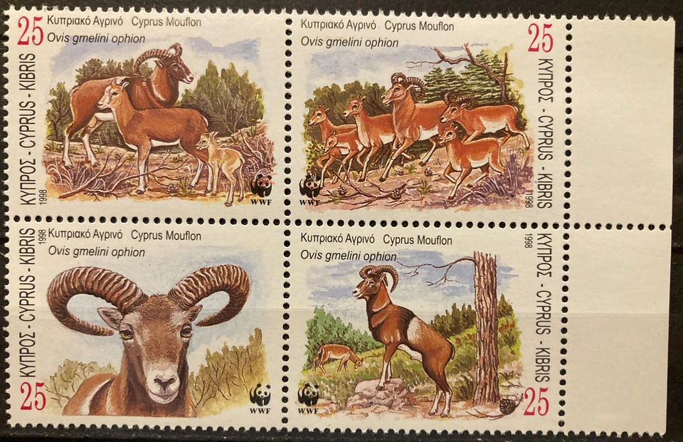 Cyprus,'mouflon, S.C.#923a S.C.V.$6, WWF MNH Complete block of 4 as issued in 98 - Image 1 of 1