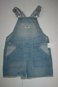 New OshKosh Kid Girls Denim Blue Jeans Overalls NWT 7 8 10 year Shorts Vestbak - Picture 1 of 3