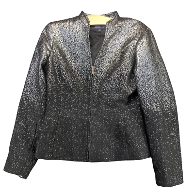 Jones New York Women's Full Zip Blazer Jacket Black Silver Petite 6P Lined - Image 1 of 4