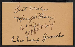 Reimpresión autógrafa de los hermanos Marx en tarjeta de 3x5 genuina del período original de la década de 1930 - Imagen 1 de 1