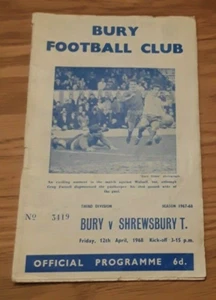 Bury v Shrewsbury Town 1967/68 Division 3 - Picture 1 of 1
