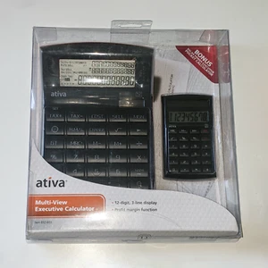 Ativa Multi-View Executive Calculator 12 Digit 3-line Display Solar Bonus Pocket - Picture 1 of 2