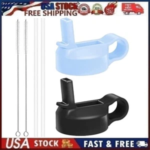 2 Pack Straw Lid for Wide Mouth Water Bottle w/Straws&Brushes Mint Green & Black - Picture 1 of 17