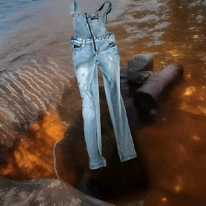 Tinseltown Women's Distressed Denim Jean Overalls  Stretch- Size S - Picture 1 of 16