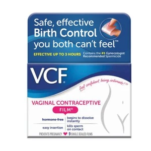 VCF Vaginal Contraceptive Film with Spermicide, 1 Box of 9 Prevents Pregnancy, - Picture 1 of 2