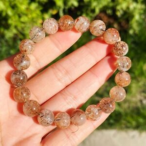 9mm Natural Red Copper Quartz Crystal Beads Bracelet