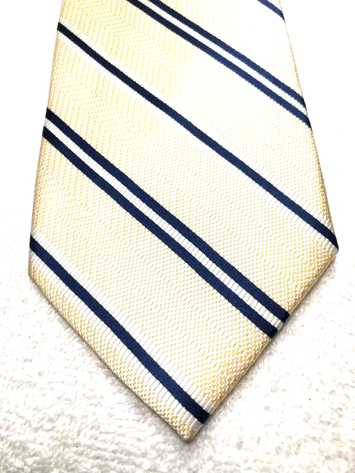 JOS A BANK CORBATA HOMBRE AMARILLA CON RAYAS AZUL MARINO BLANCO 3,75 X 61 Foto 1 de 4