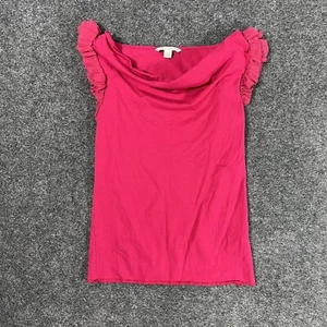 Banana Republic Damen Top XS Rosa Stretch Rüschen Kurzarm Shirt Bluse - Bild 1 von 5