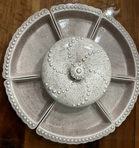 MCM William Frazier California Pottery Covered Dish Relish Tray #201 pink 8 pcs - Picture 1 of 7